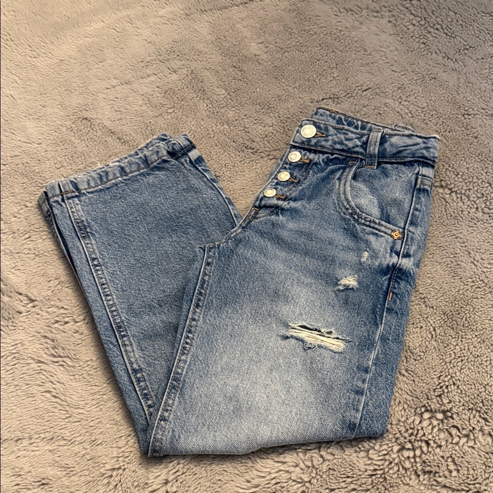 Zara Kids Blue Jeans with Button Detail-Snap Closure with Top Button